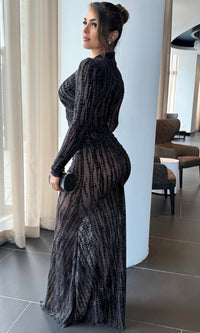 VICTORIA VELVET MESH MAXI DRESS (BLACK)