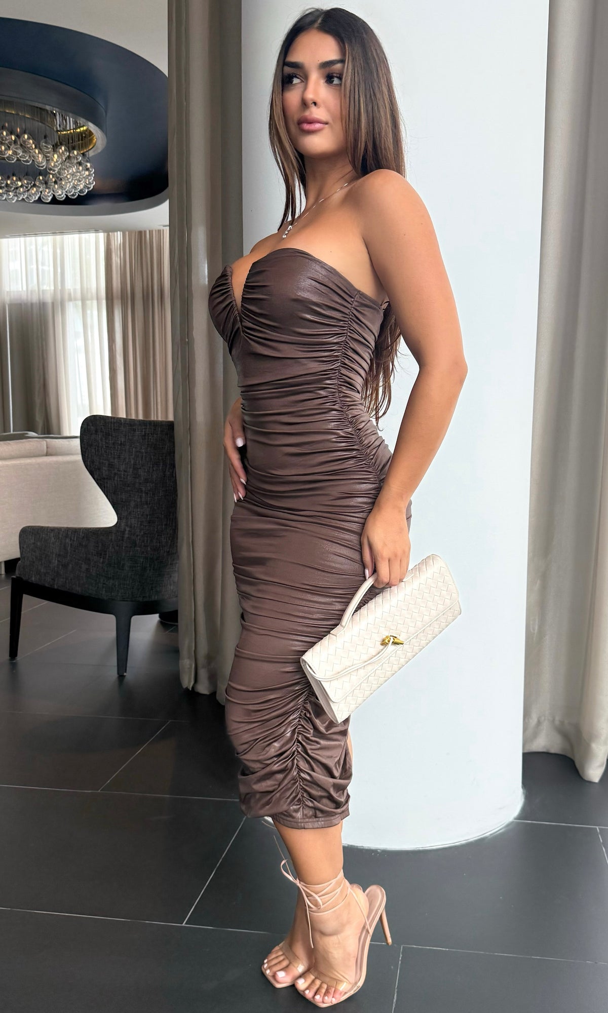 REMMY RUCHED MIDI DRESS