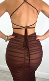 CARLA RUCHED MESH MIDI (CHOCOLATE)