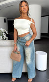 VALERIA WIDE LEG WASHED DENIM JEANS