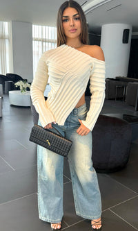 TRISHA ASYMMETRIC RIBBED KNIT TOP