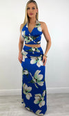 STACY SILK HALTER FLORAL SKIRT SET