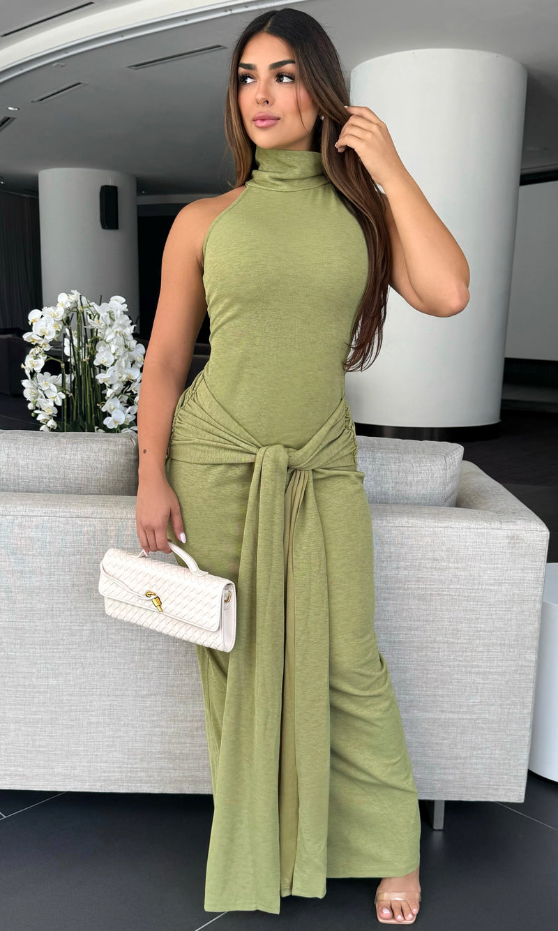 FLORENCIA RUCHED MAXI DRESS (BASIL)