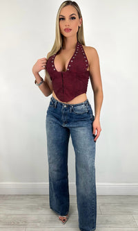 LARA LEATHER CORSET (CHERRY)