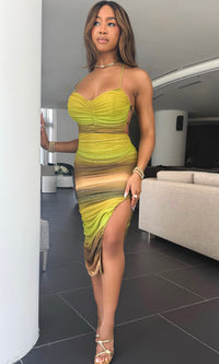 CARLA RUCHED MESH MIDI (OMBRE)