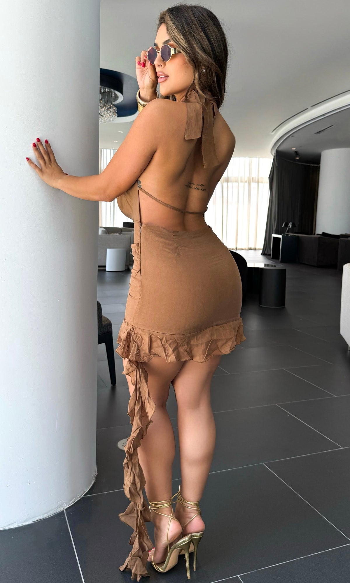 MARIELA COWL RUFFLED MINI DRESS