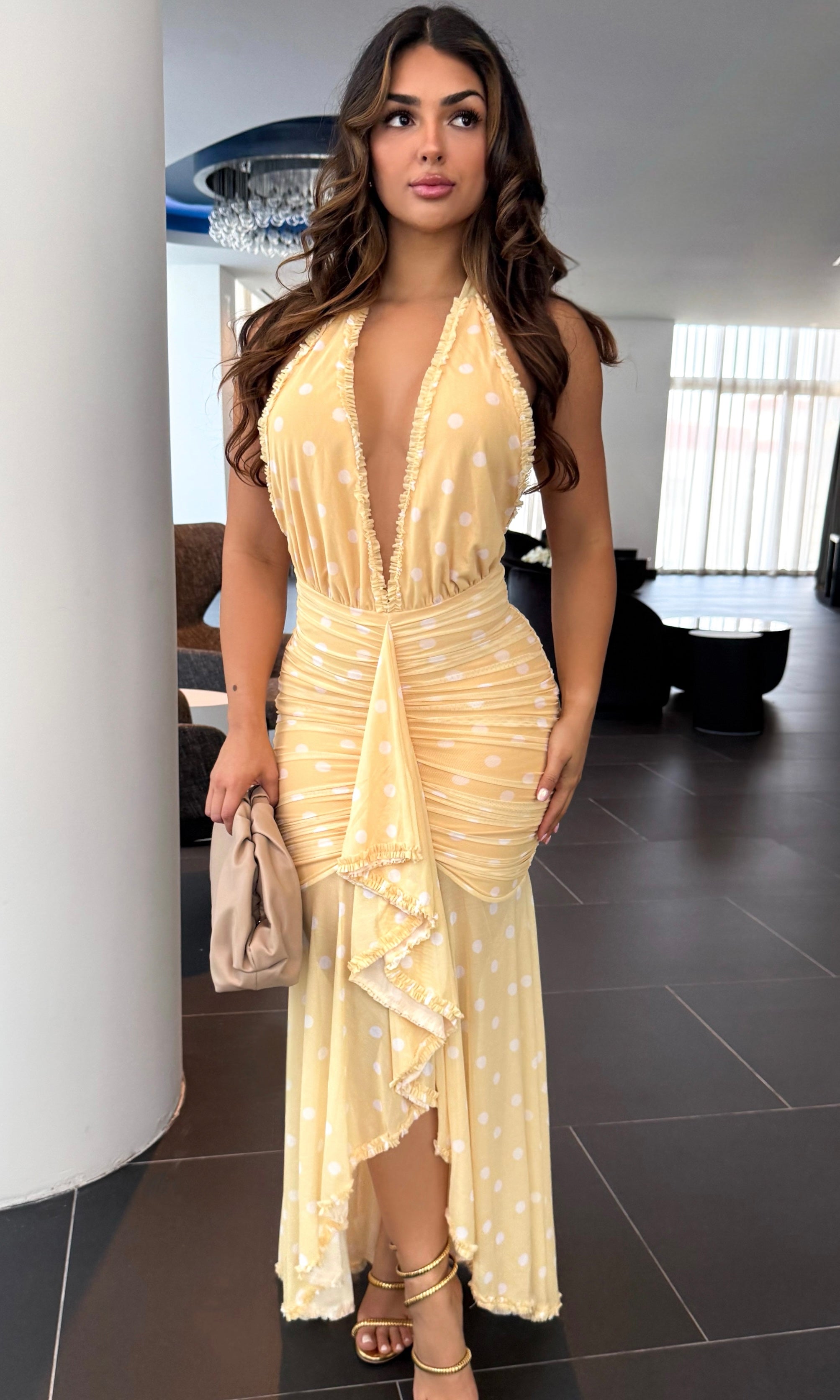 MELANY LEMON RUFFLE MAXI DRESS