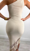 NEBBIE FRINGE ONE SHOULDER MIDI (NUDE)