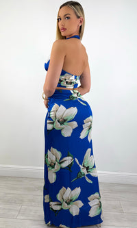 STACY SILK HALTER FLORAL SKIRT SET