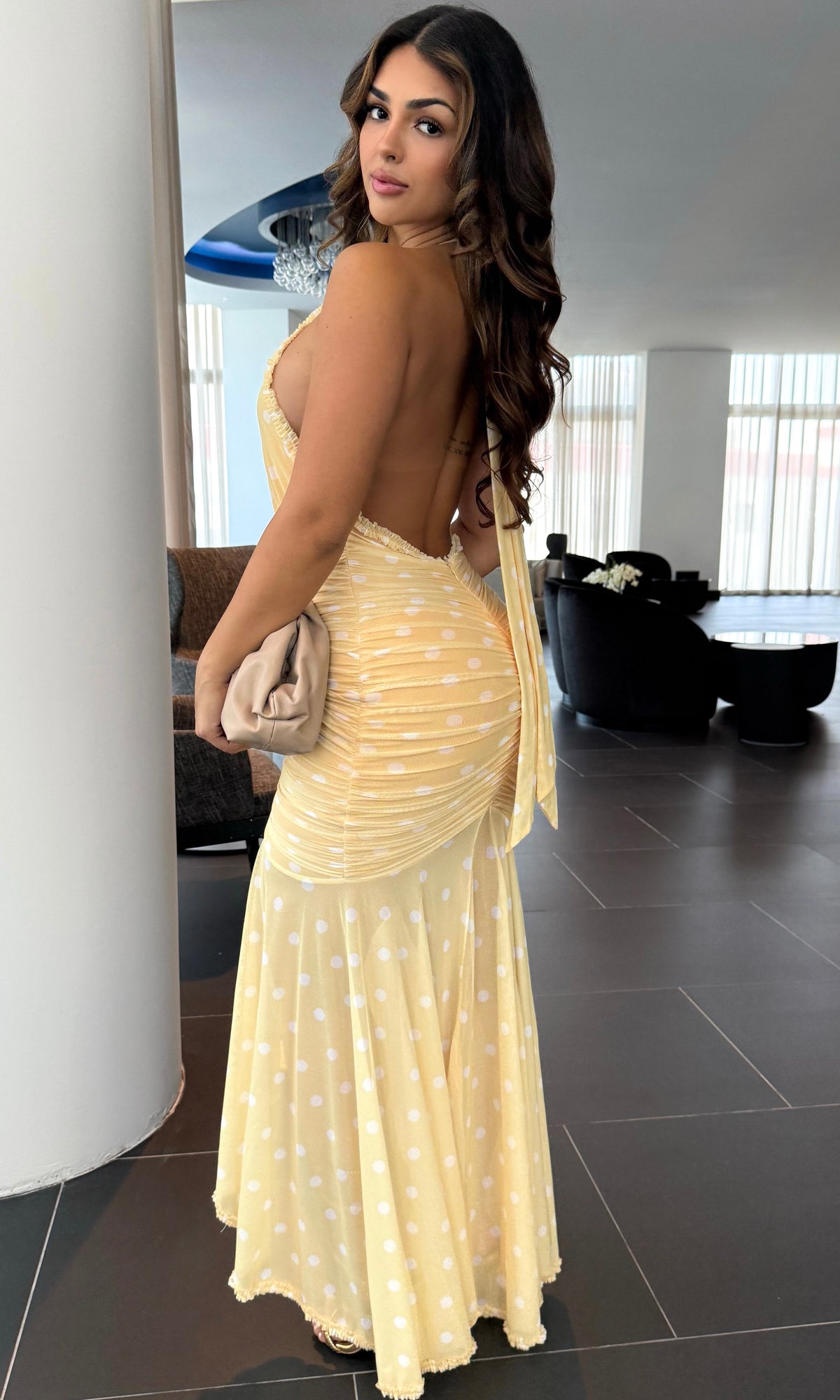 MELANY LEMON RUFFLE MAXI DRESS
