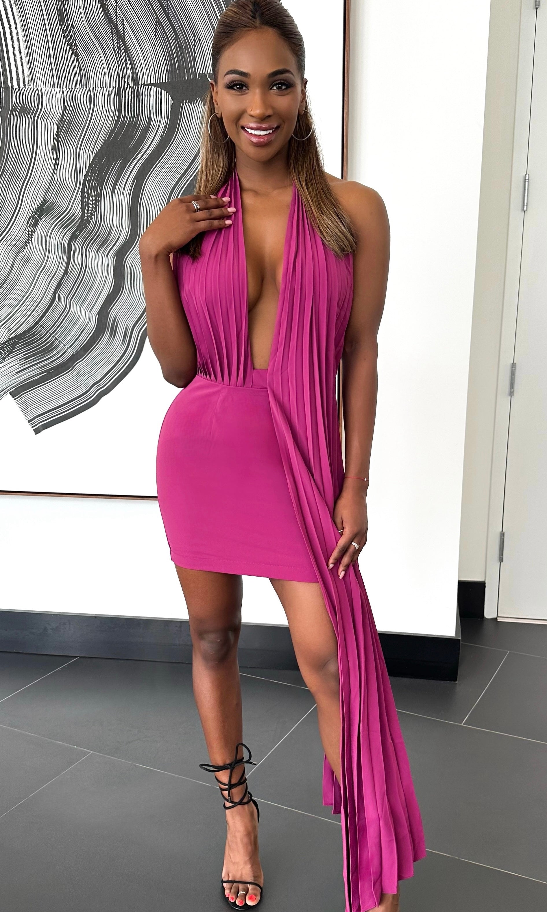 Berry Long Scarf Open Back Mini Dress Berry Long Scarf Open Back Mini Dress