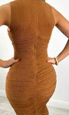 NADIA RUCHED MIDI DRESS