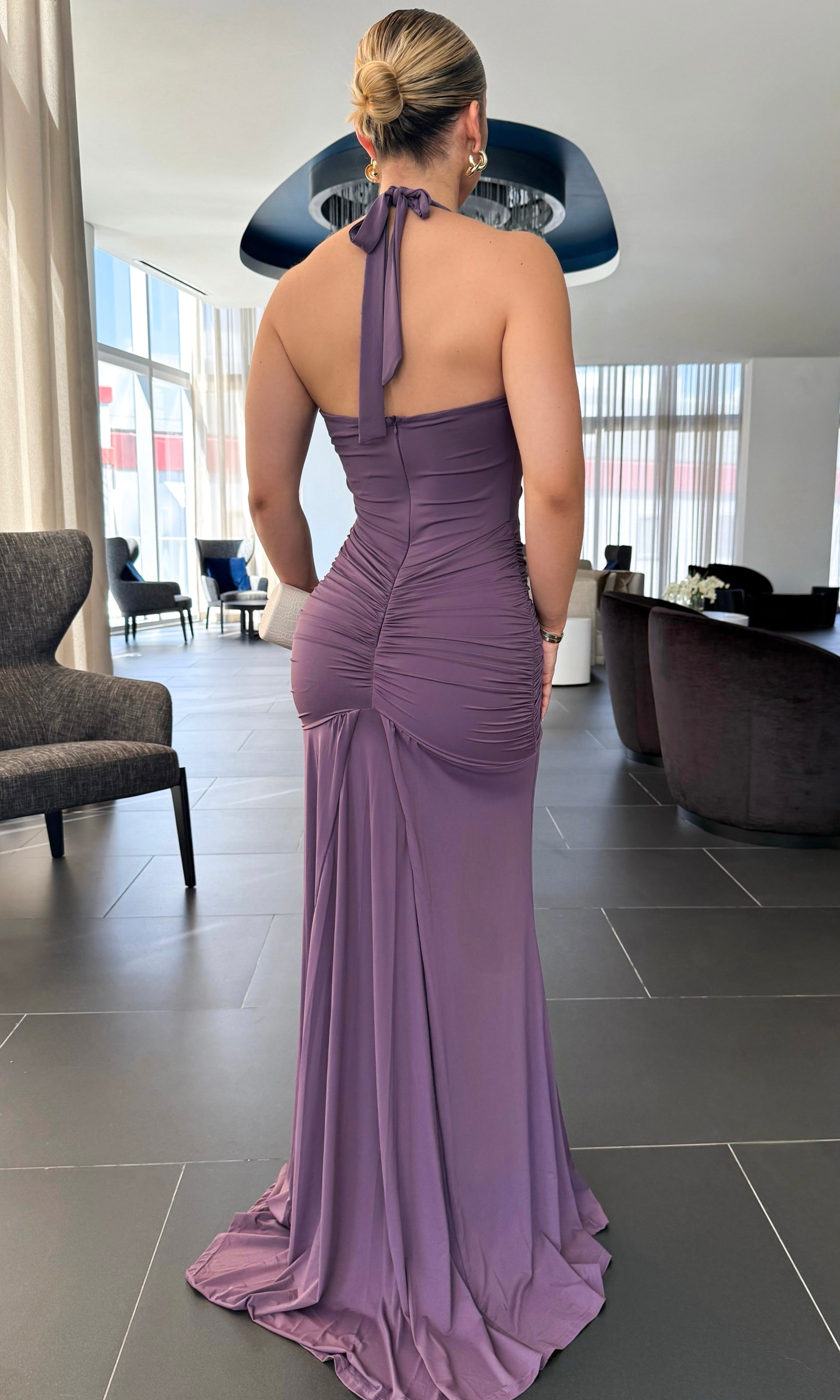 top trend ruched maxi dress mauve REGINA RUCHED MAXI DRESS (MAUVE)