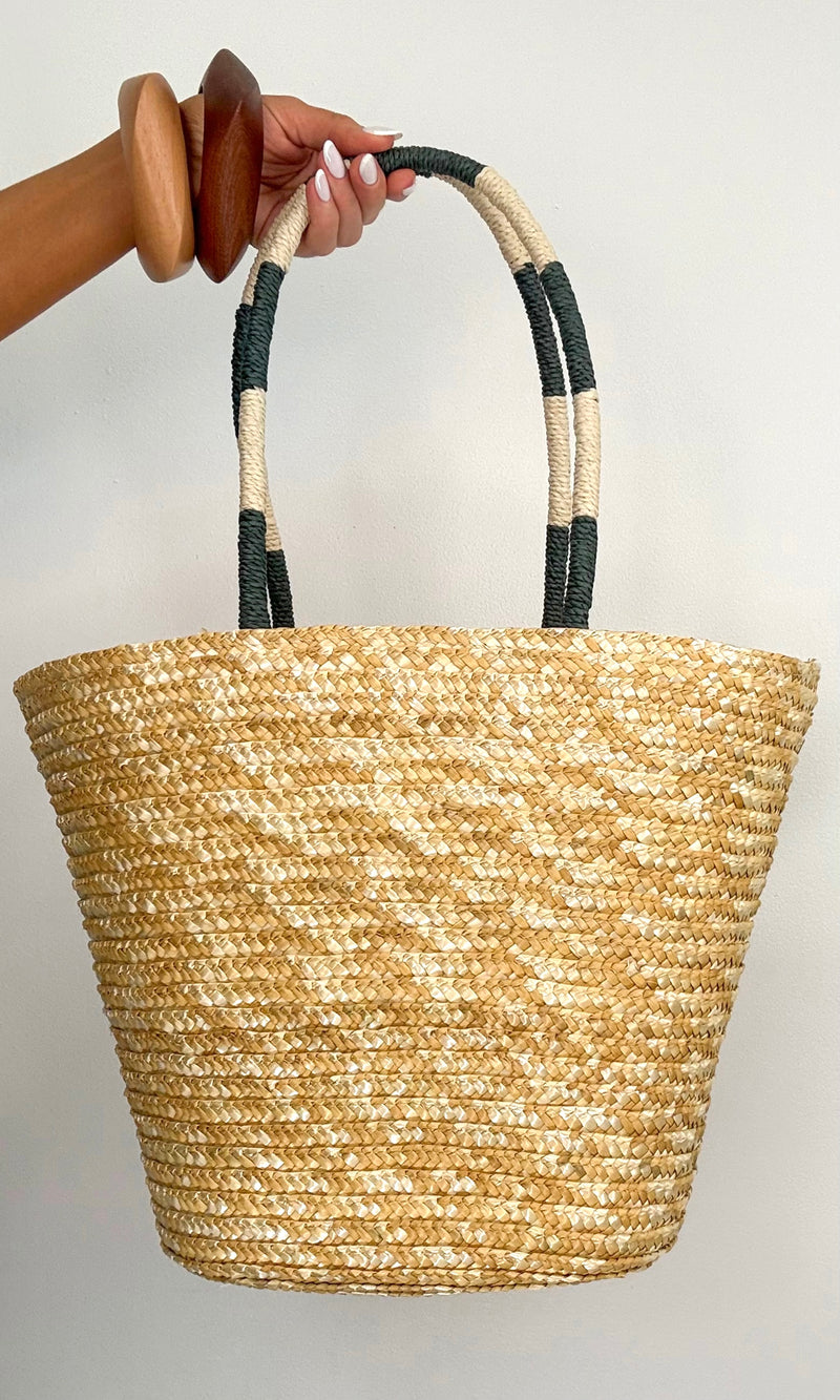 FAUX STRAW CHERRY TOTE BAG