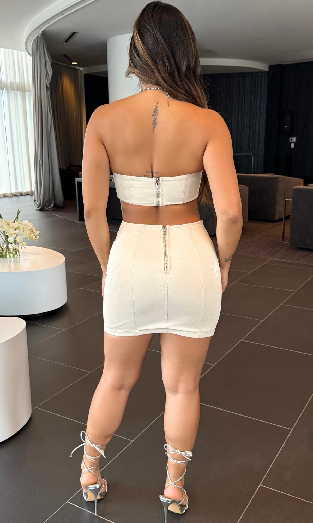 SANTANA CROC LEATHER MINI DRESS (NUDE)