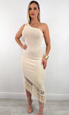 NEBBIE FRINGE ONE SHOULDER MIDI (NUDE)