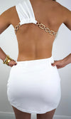 FRANCHESCA GOLD CHAIN OPEN BACK MINI (WHITE)