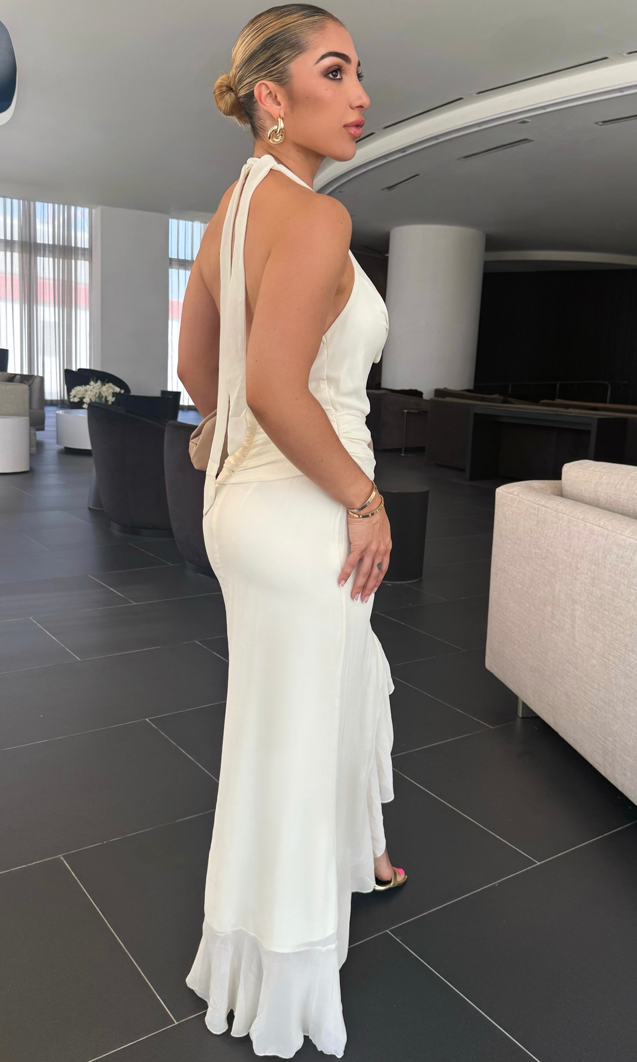 NATASHA DRAPE COWL NECK MAXI DRESS