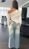 TRISHA ASYMMETRIC RIBBED KNIT TOP