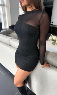 ZAMARA SUEDE MESH MINI DRESS (BLACK)