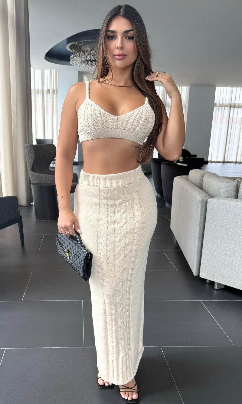 ROXY COTTON CABLE KNIT SKIRT SET