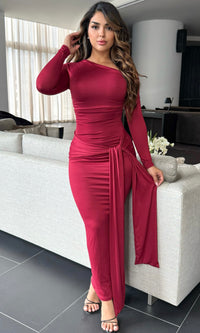 AURORA ELEGANT MAXI DRESS (BURGUNDY)