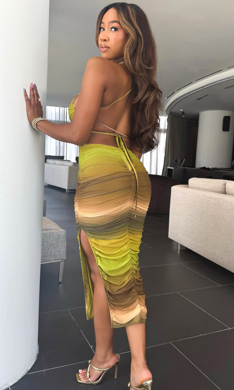 CARLA RUCHED MESH MIDI (OMBRE)