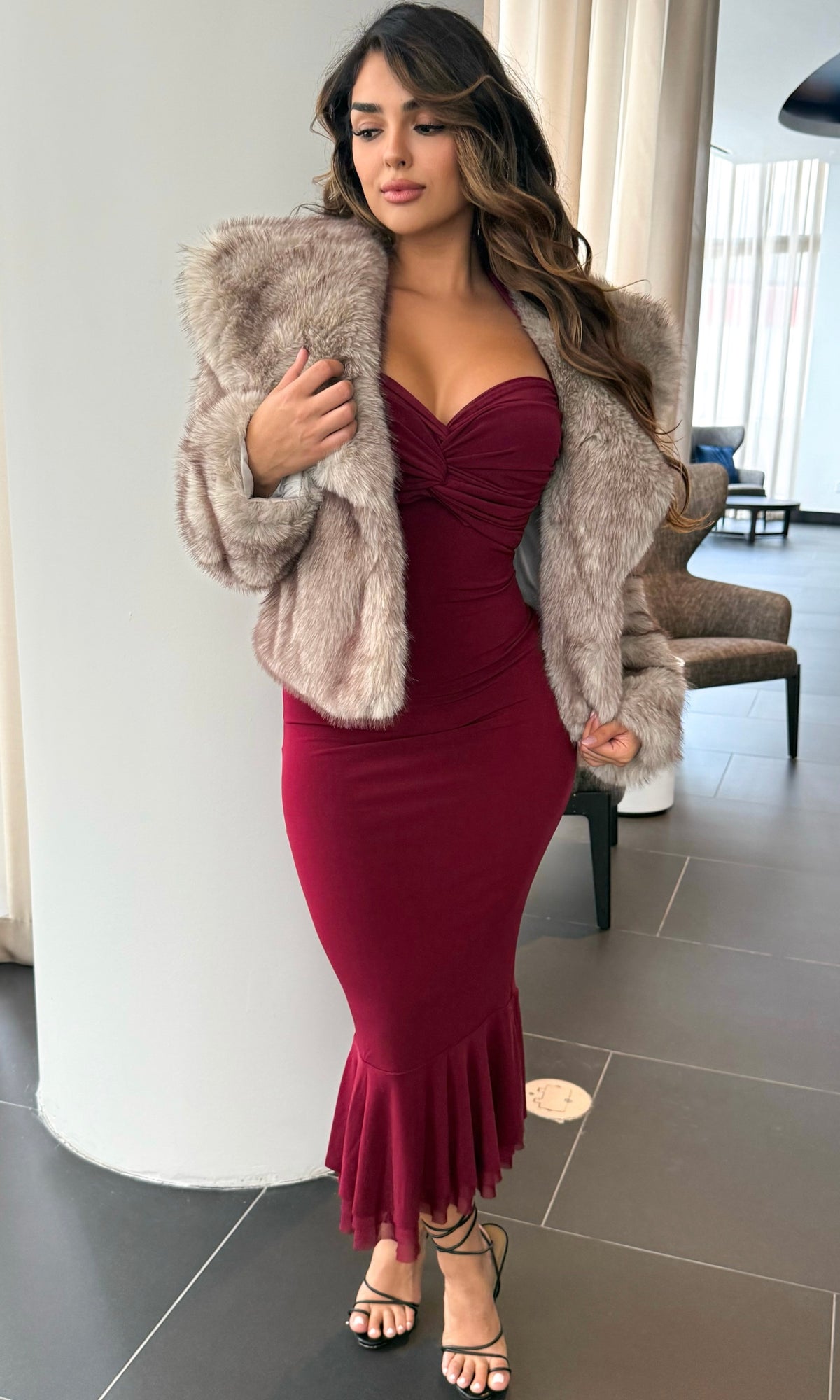 GABRIELLA SHAWL FAUX FUR JACKET