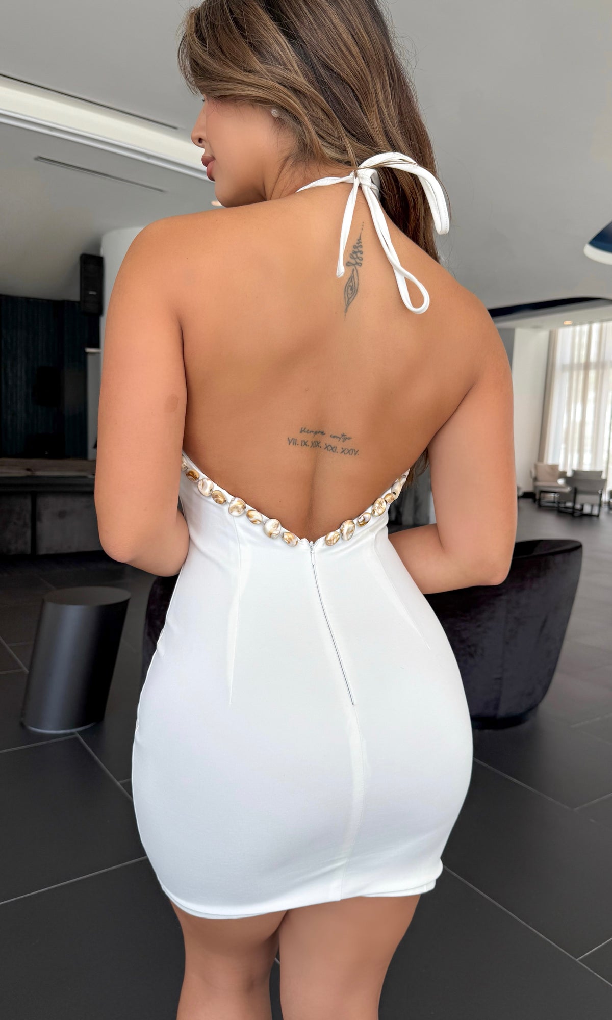 LIZZY MARBLE HALTER MINI DRESS